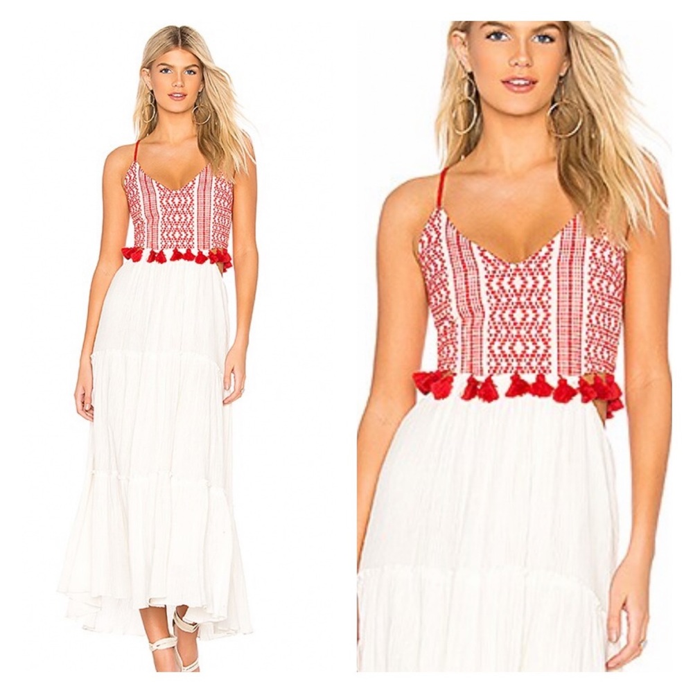 SAYLOR Flynn Dress Red Cut Out Maxi Tassel Revolve Small S